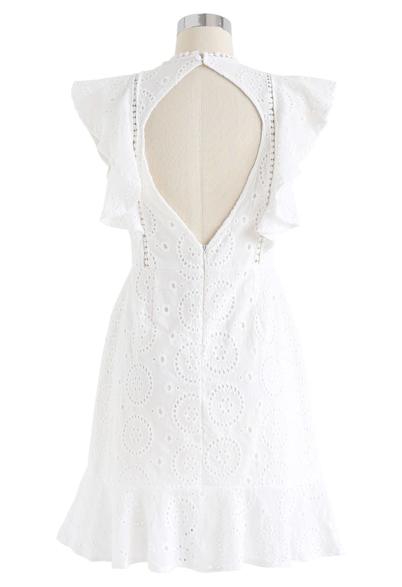 High Spirits Embroidered Ruffle Dress in White