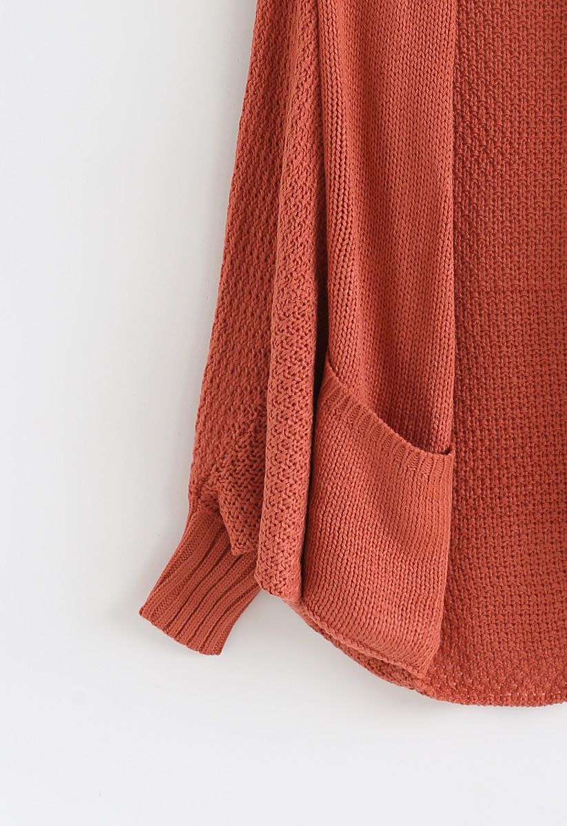 Open Front Drape Knit Cardigan in Coral