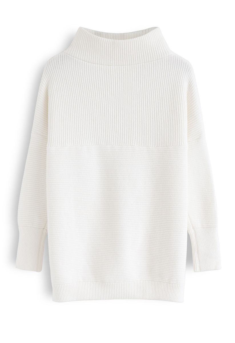 Cozy Ribbed Turtleneck Sweater in White