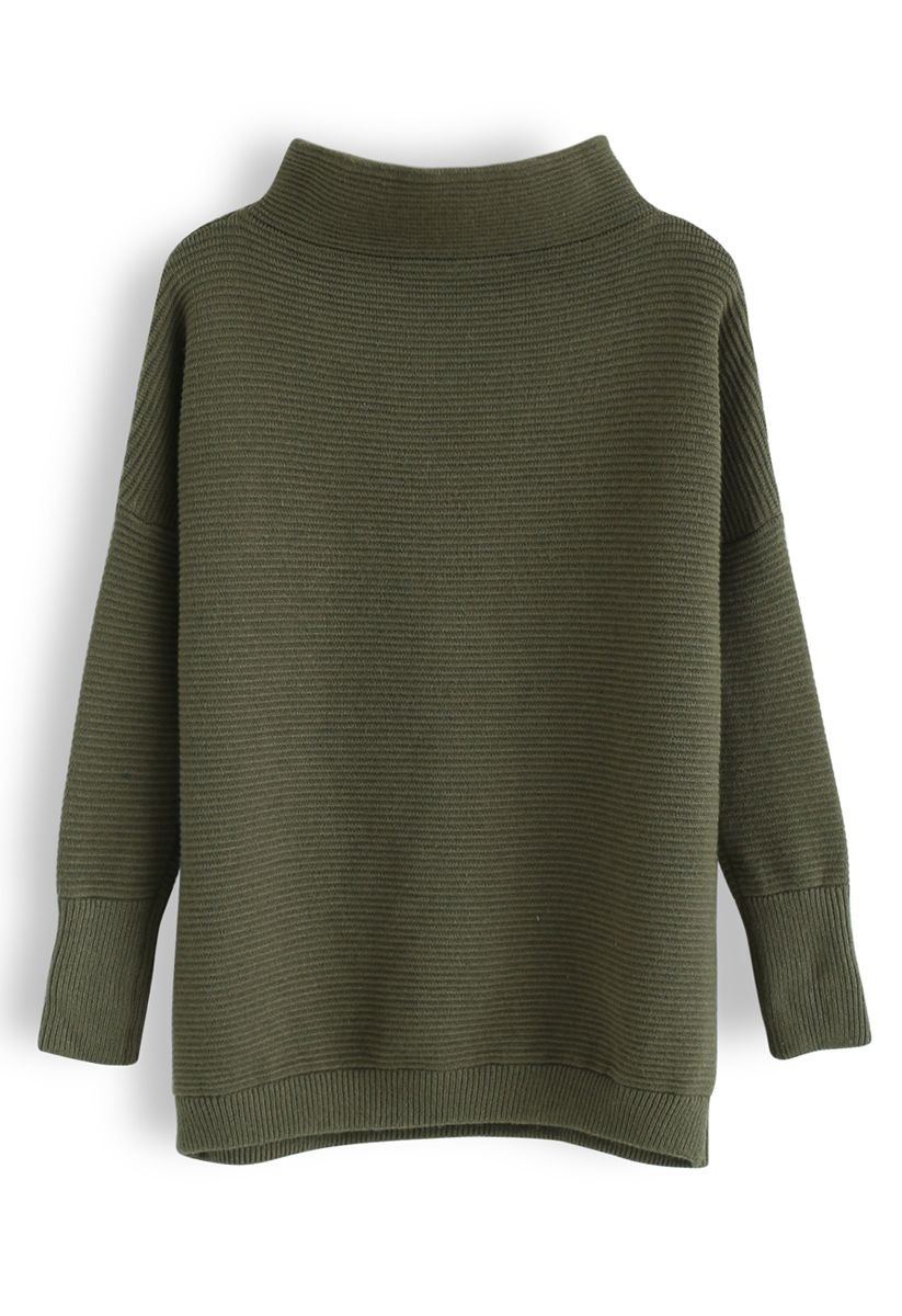 Cozy Ribbed Turtleneck Sweater in Army Green