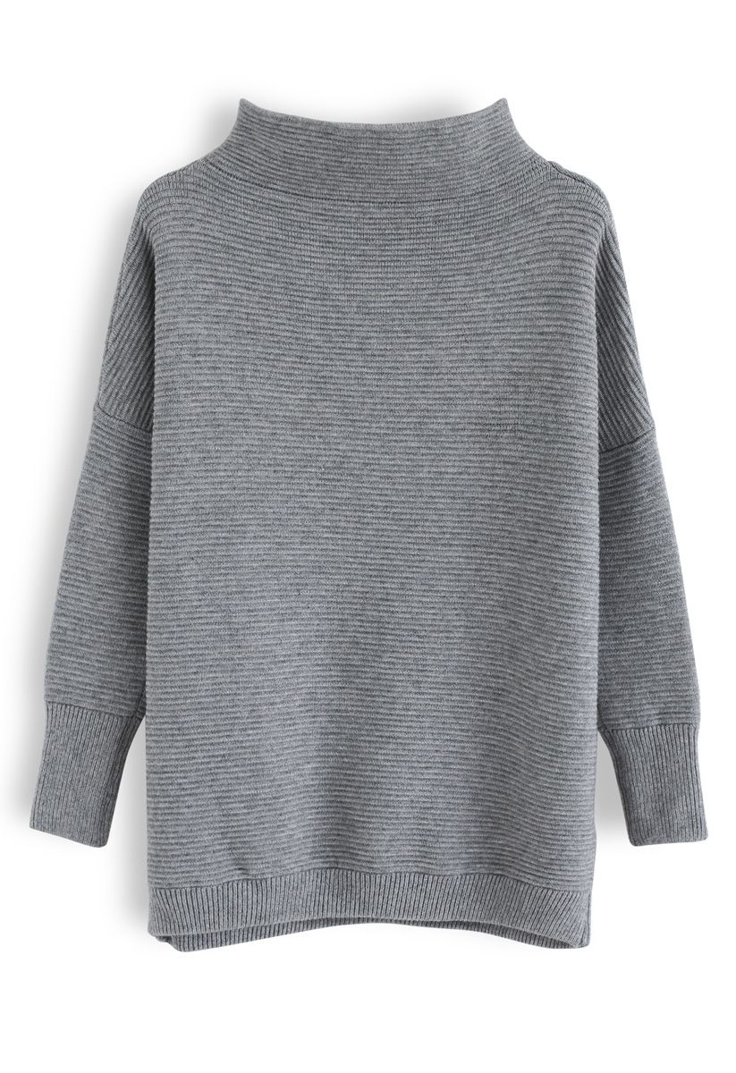 Cozy Ribbed Turtleneck Sweater in Grey