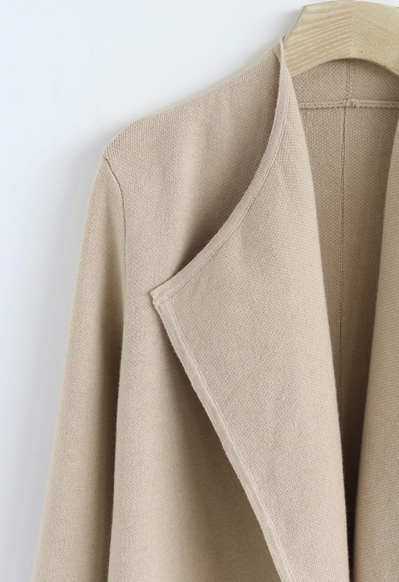 Classy Open Front Knit Coat in Light Tan