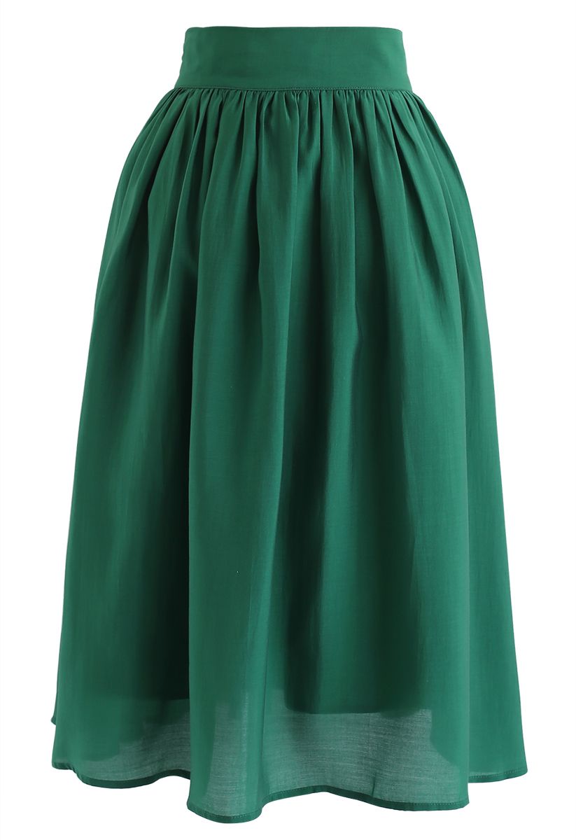 Bowknot Waist Pleated Midi Skirt in Emerald