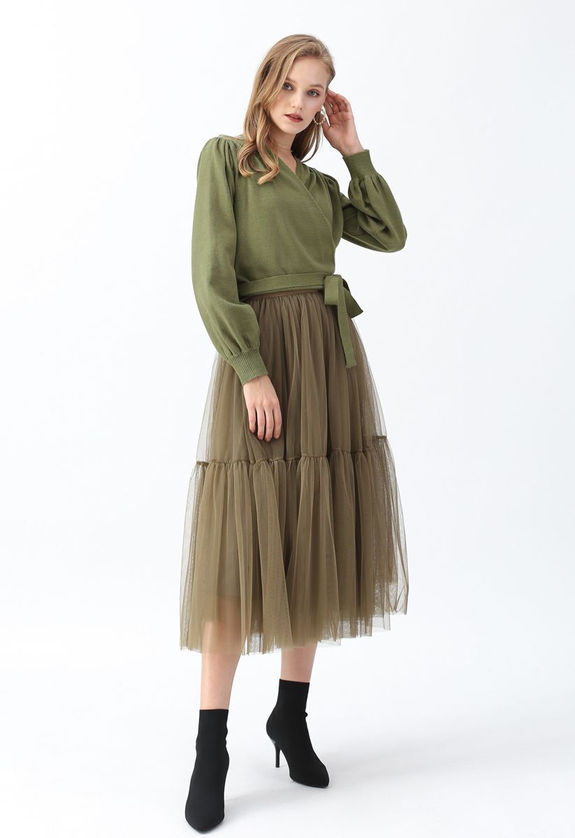 Can't Let Go Mesh Tulle Skirt in Army Green