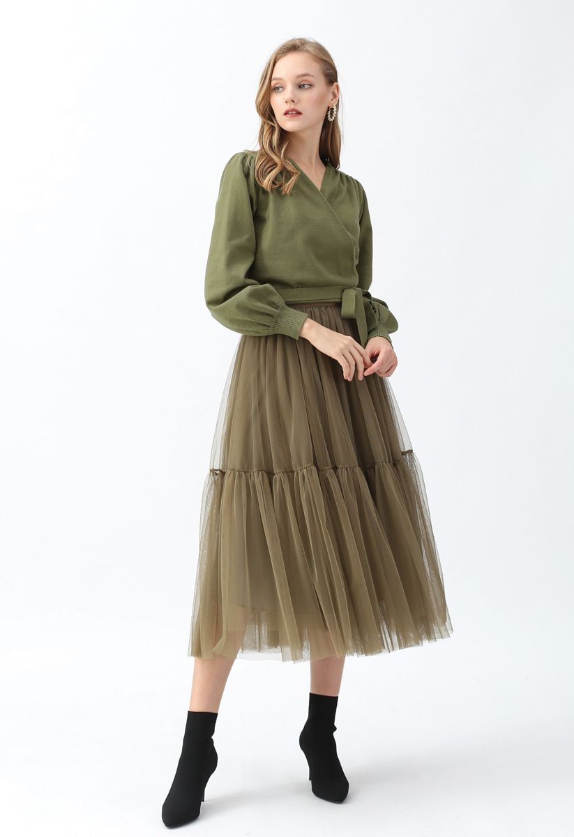 Can't Let Go Mesh Tulle Skirt in Army Green