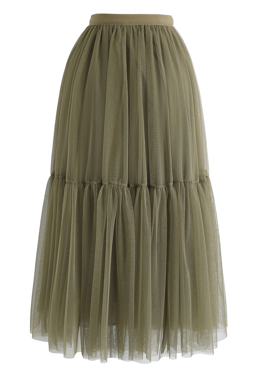 Can't Let Go Mesh Tulle Skirt in Army Green