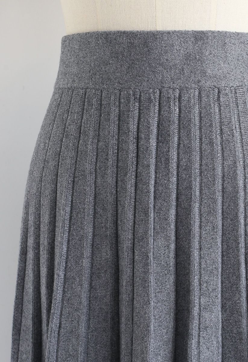 Parallel A-Line Knit Midi Skirt in Grey