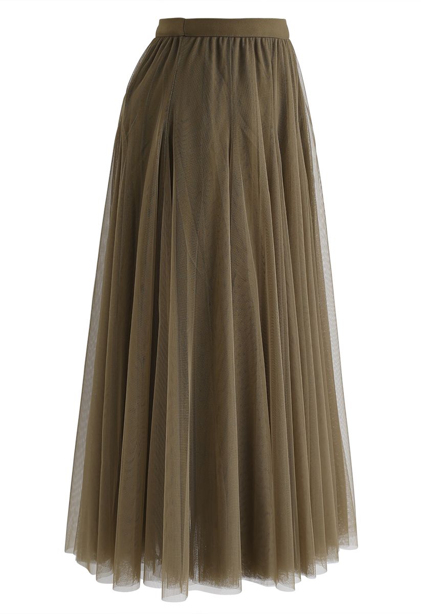 My Secret Garden Tulle Maxi Skirt in Army Green