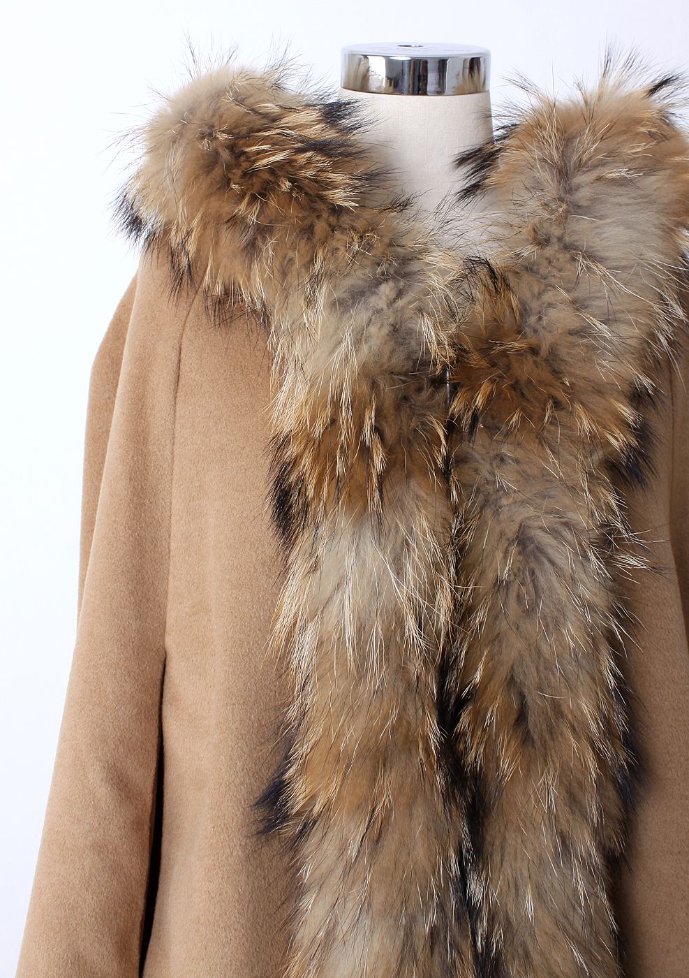 Luxury Khaki Detachable Fur Hooded Cape