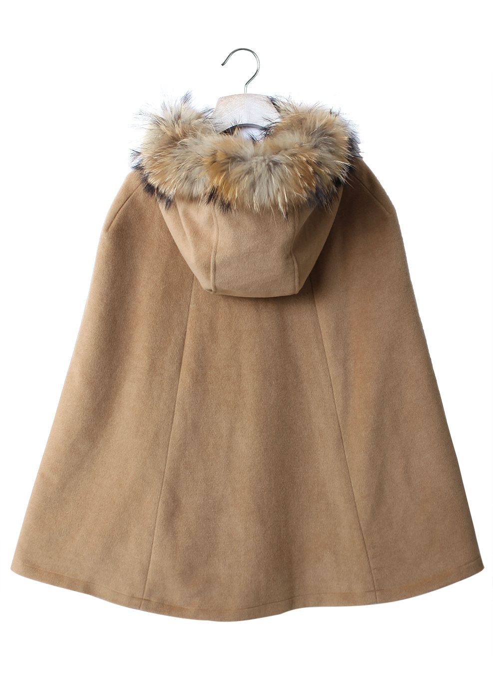 Luxury Khaki Detachable Fur Hooded Cape