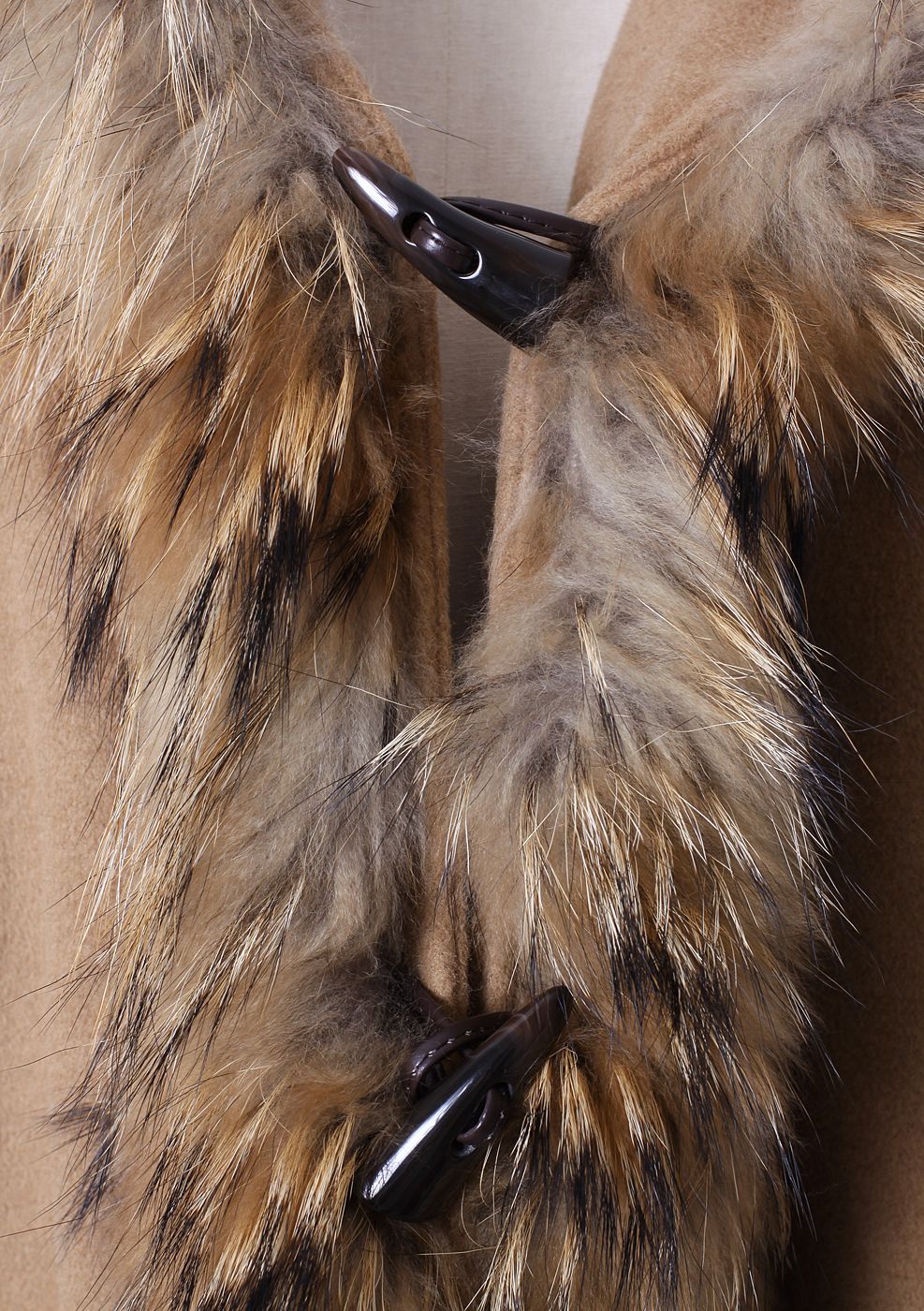 Luxury Khaki Detachable Fur Hooded Cape