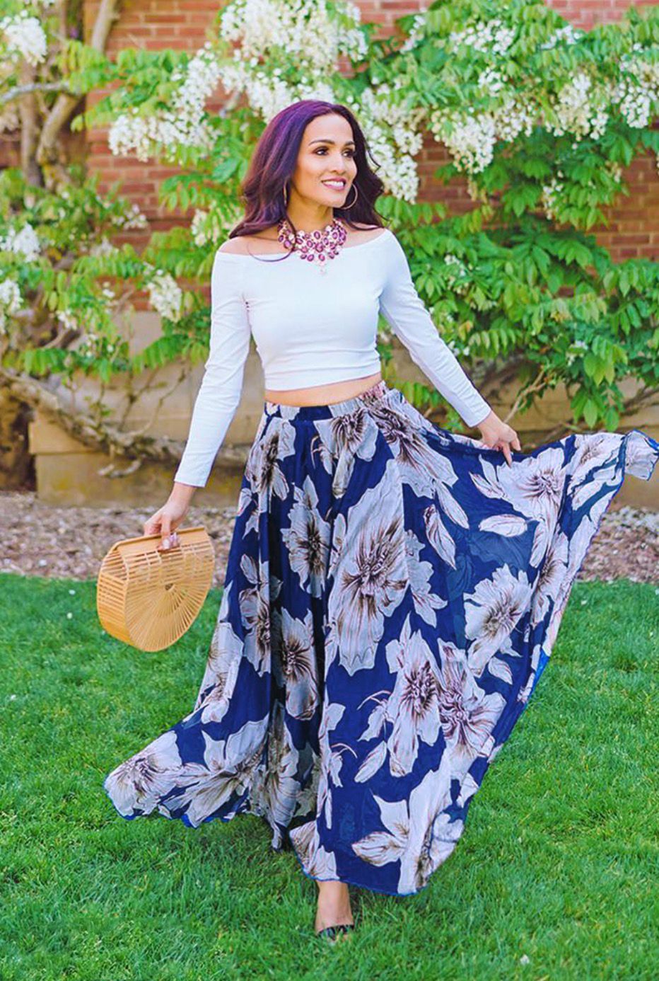 Marvelous Floral Maxi Skirt in Blue