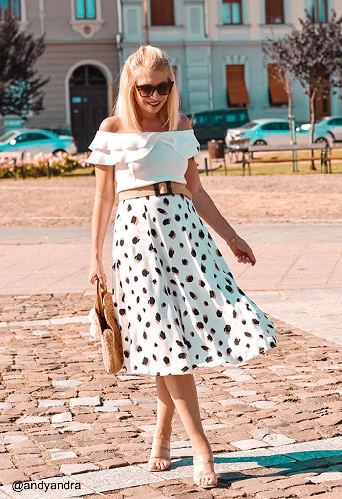 Off-Shoulder Tiered Cropped Knit Top in White