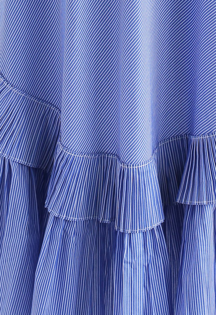 Applause of Ruffle Tiered Frill Hem Skirt in Blue Stripes