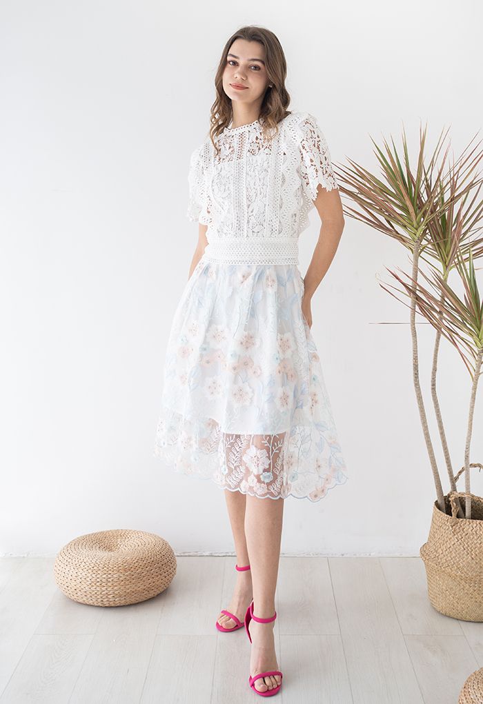 Look at the Flowers Embroidered Mesh Skirt