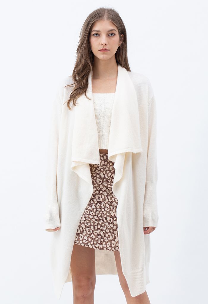 Waterfall Longline Knit Cardigan in Cream