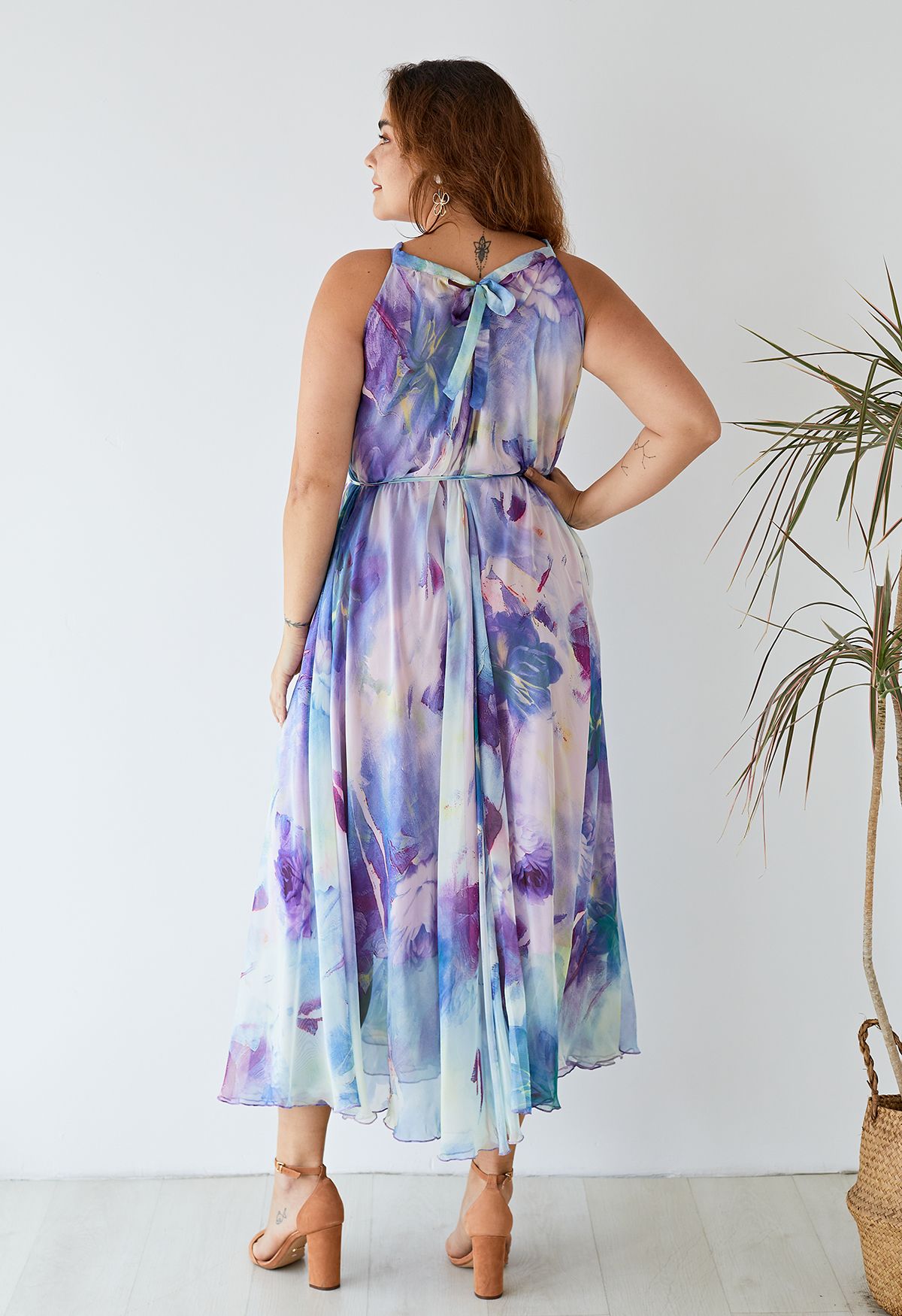 Floral Watercolor Maxi Slip Dress in Violet