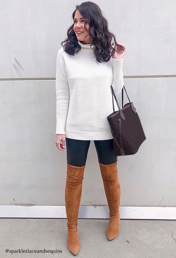 Cozy Ribbed Turtleneck Sweater in White