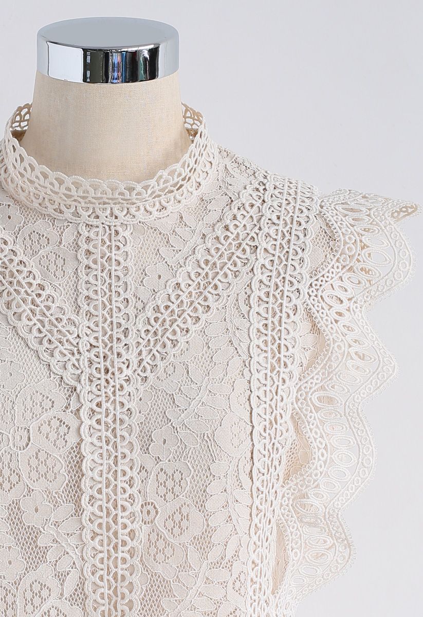 Your Sassy Start Sleeveless Crochet Lace Top in Beige 