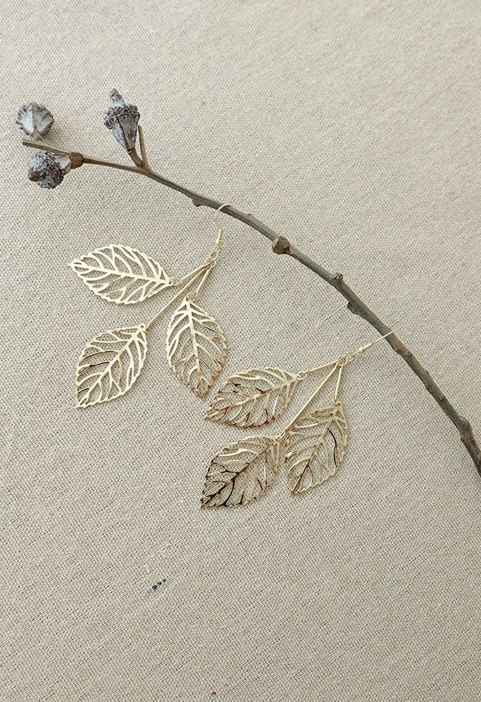 Golden Leaf Branch Drop Earrings