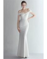 Twist Front Off-Shoulder Gown in White