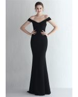 Twist Front Off-Shoulder Gown in Black