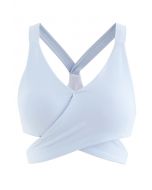 Wrap Design Low-Impact Sports Bra in Baby Blue