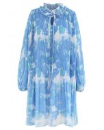 Pleated Ruffle Puff Sleeves Tie-Dye Dolly Dress