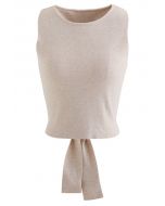 Bowknot Wrap Back Sleeveless Crop Knit Top in Linen