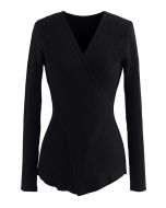 Crisscross Fitted Rib Knit Top in Black