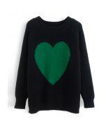 One Heart Rib Knit Oversized Sweater in Black