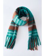 Fuzzy Mohair Plaid Pattern Scarf in Turquoise