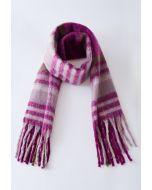 Fuzzy Mohair Plaid Pattern Scarf in Plum