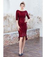 Shiny Full Sequins Trumpet Dress in Burgundy