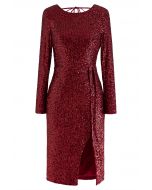 Sparkle Sequin Tie Back Cocktail Dress in Burgundy