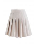 High Waist Wool-Blend Pleated Skater Skirt in Ivory