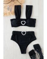 Crystal Heart Strappy Bikini Set in Black