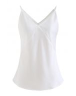 V-Neck Satin Cami Tank Top in White