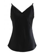 V-Neck Satin Cami Tank Top in Black