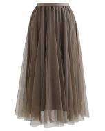 Rambling Crystal Decor Tulle Skirt in Brown