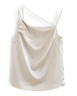 Triple Strings Cowl Neck Satin Tank Top in Champagne