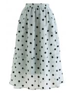 Black Polka Dot Sheer Midi Skirt in Mint