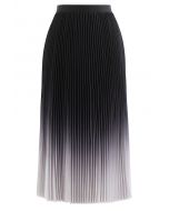 Black Gradient Pleated Midi Skirt