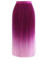 Magenta Gradient Pleated Midi Skirt