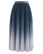 Blue Gradient Pleated Midi Skirt