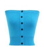 Buttoned Front Strapless Crop Knit Top in Blue