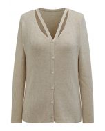 V-Neck Cutout Cozy Knit Top in Sand