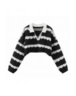 Striped Heart Polo Knit Crop Top