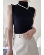 Mock Neck Sleeveless Textured Knit Top in Black