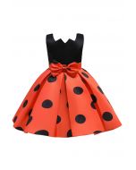 Polka Dot Bowknot Pleated Princess Dress in Orange